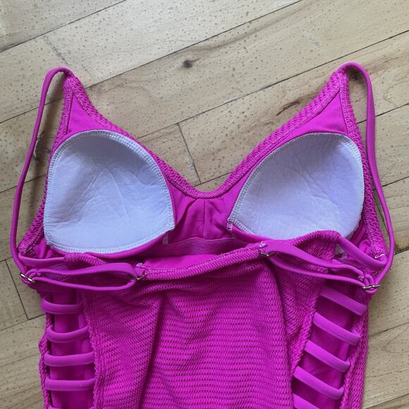 Xhilaration Mesh One Piece Swimsuit Swimwear Bathing Strappy Ladder Sides Pink S - Picture 14 of 16